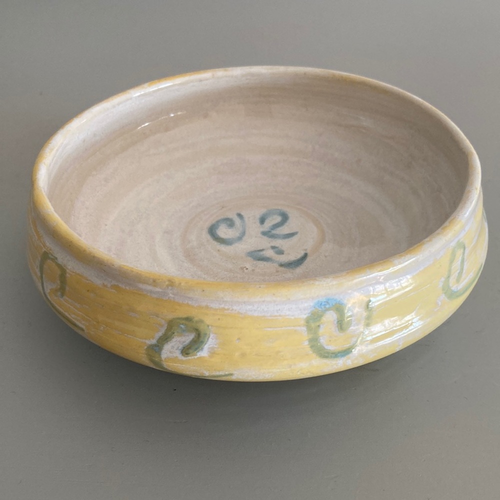 Studio Pottery Dish Bowl Heavyweight Hand made decor pale yellow soft colors